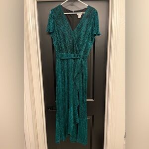 Nicole Miller green metallic wrap dress